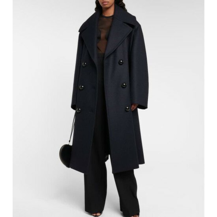 * Alaia Double-Breasted Wool Long Peacoat