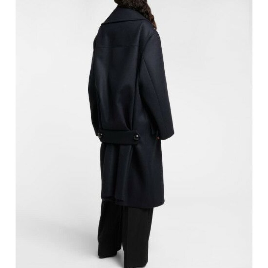 * Alaia Double-Breasted Wool Long Peacoat