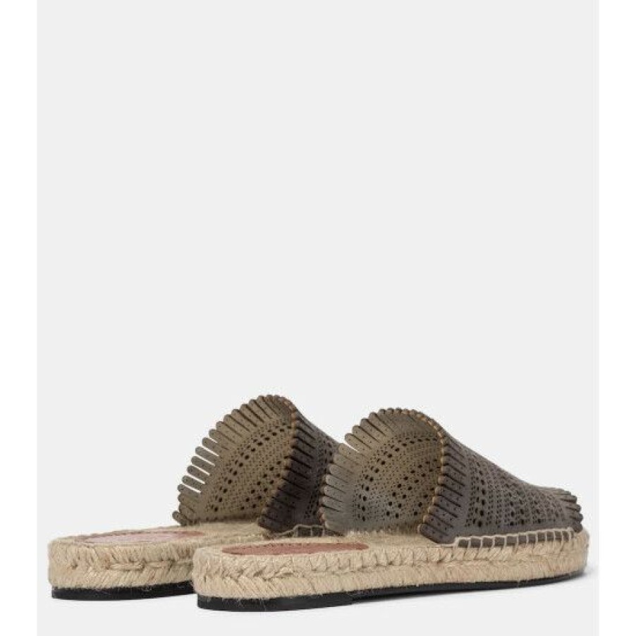 * Alaia Laser-Cut Leather Espadrille Sandals