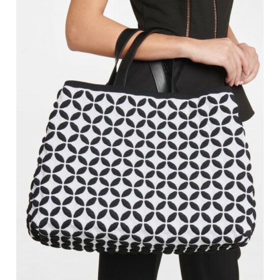 * Alaia Leather-Trimmed Jacquard Knit Tote