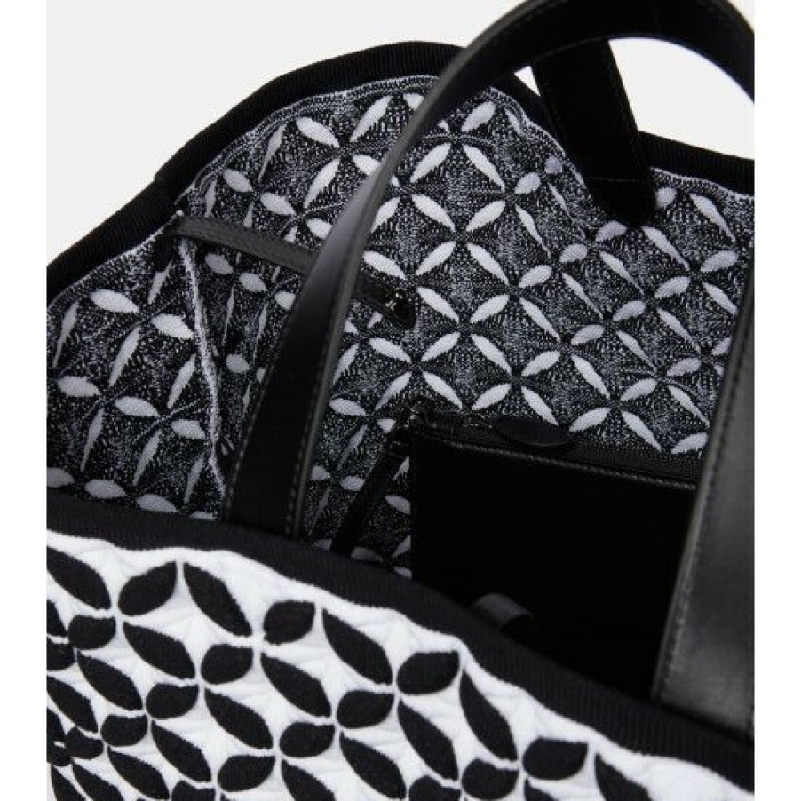 * Alaia Leather-Trimmed Jacquard Knit Tote