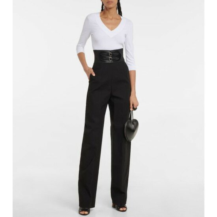 * Alaia Leather-Trimmed High-Rise Pants