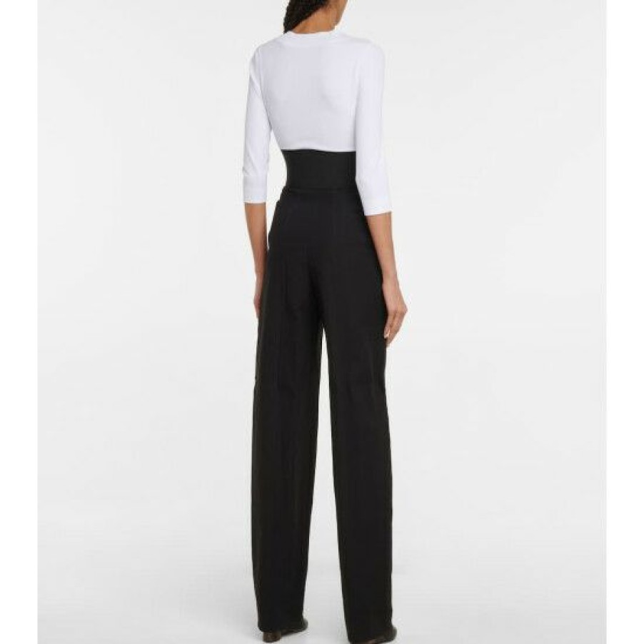 * Alaia Leather-Trimmed High-Rise Pants