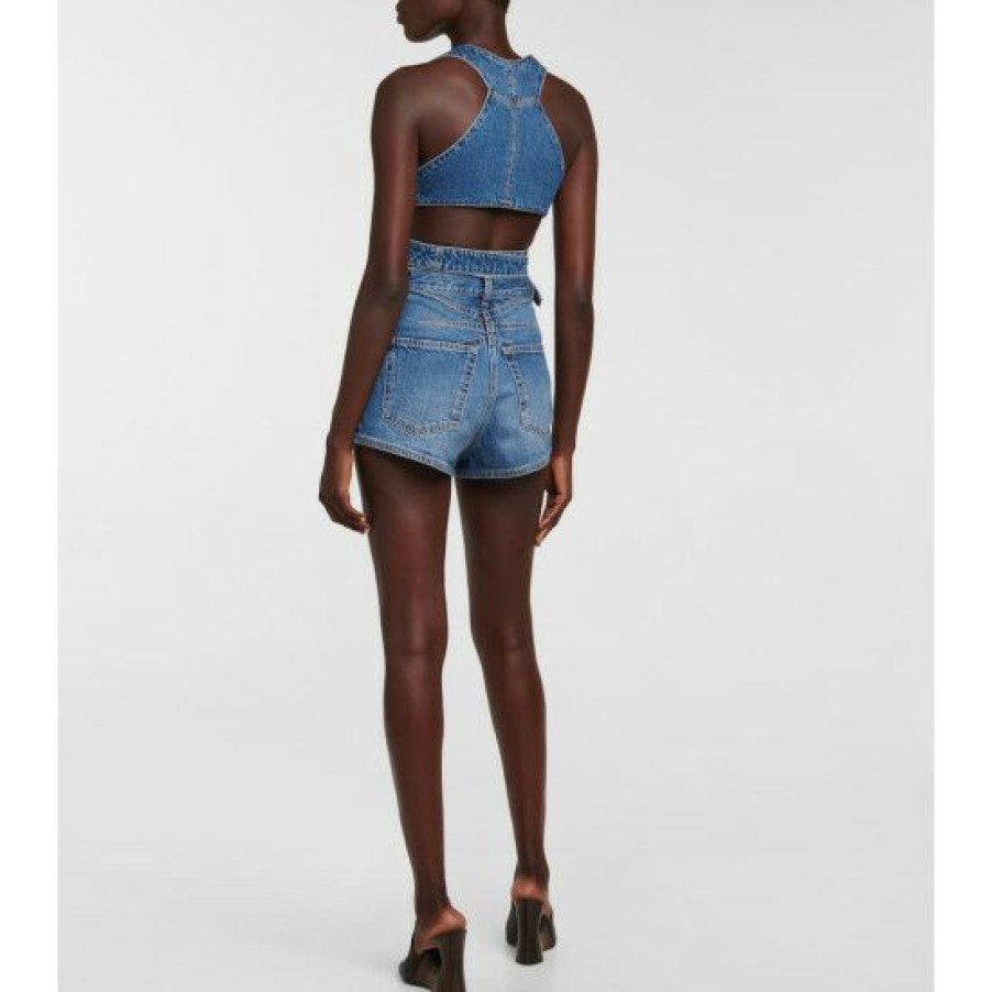 * Alaia Buckled Denim Crop Top