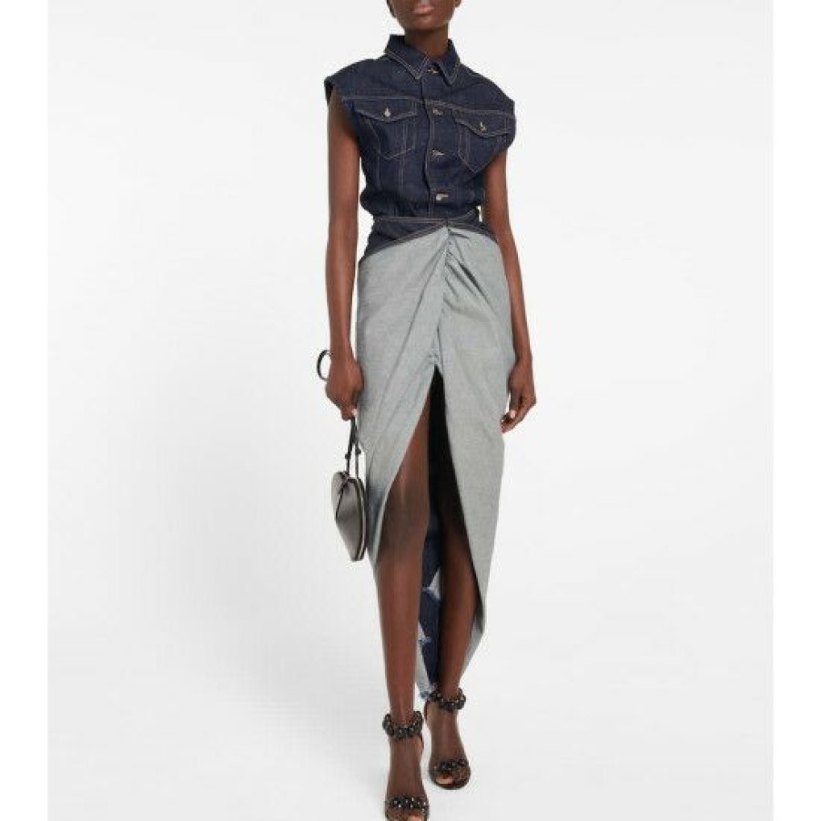 * Alaia Draped Denim Maxi Skirt