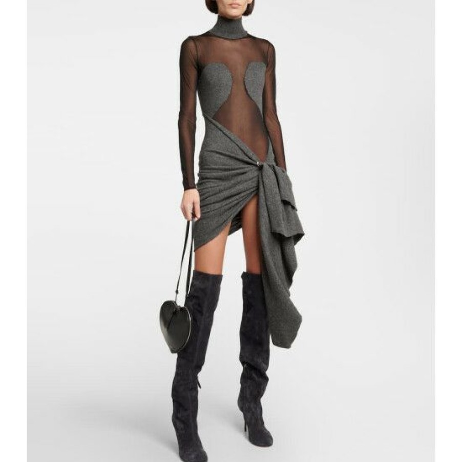 * Alaia Mesh And Wool Draped Minidress