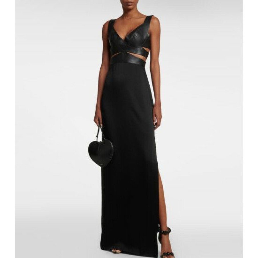 * Alaia Leather-Trimmed Cutout Gown