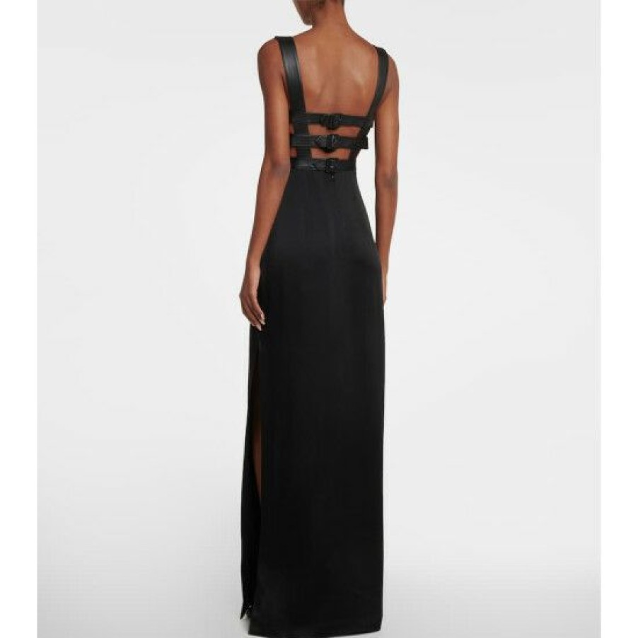 * Alaia Leather-Trimmed Cutout Gown