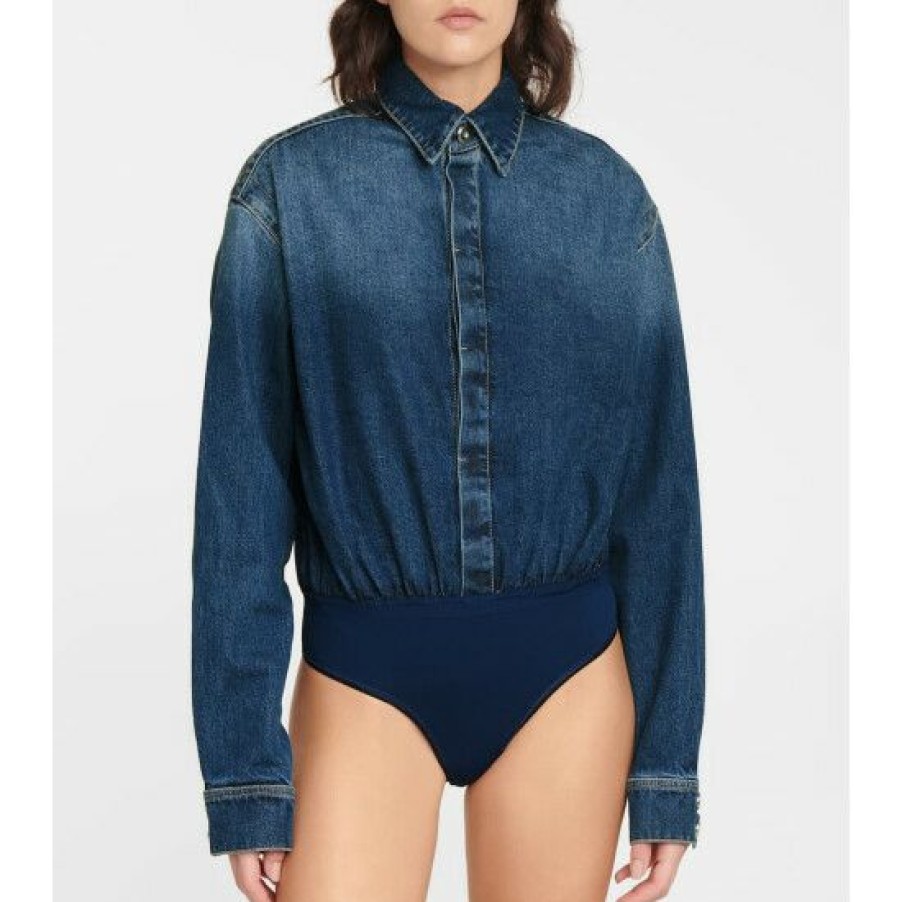 * Alaia Denim Shirt Bodysuit