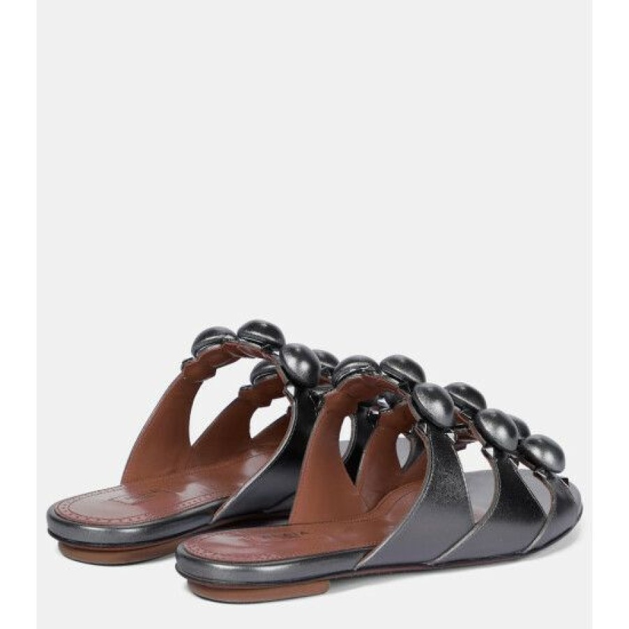 * Alaia Bombe Metallic Leather Sandals