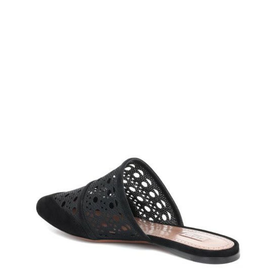 * Alaia Laser-Cut Mesh And Suede Slippers