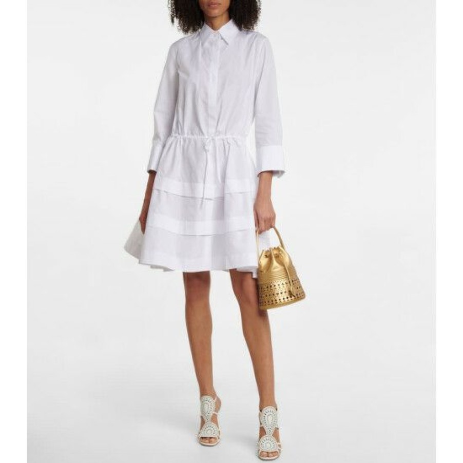 * Alaia Tiered Cutout Cotton Poplin Shirt Dress