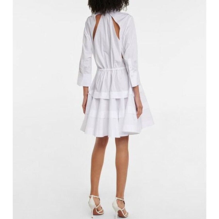 * Alaia Tiered Cutout Cotton Poplin Shirt Dress