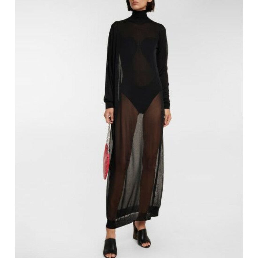 * Alaia Sheer High-Neck Maxi Dress