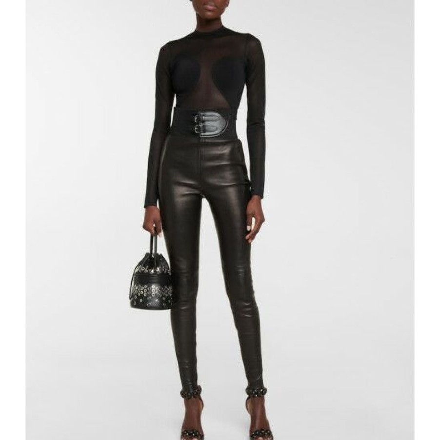 * Alaia Belted High-Rise Leather Leggings