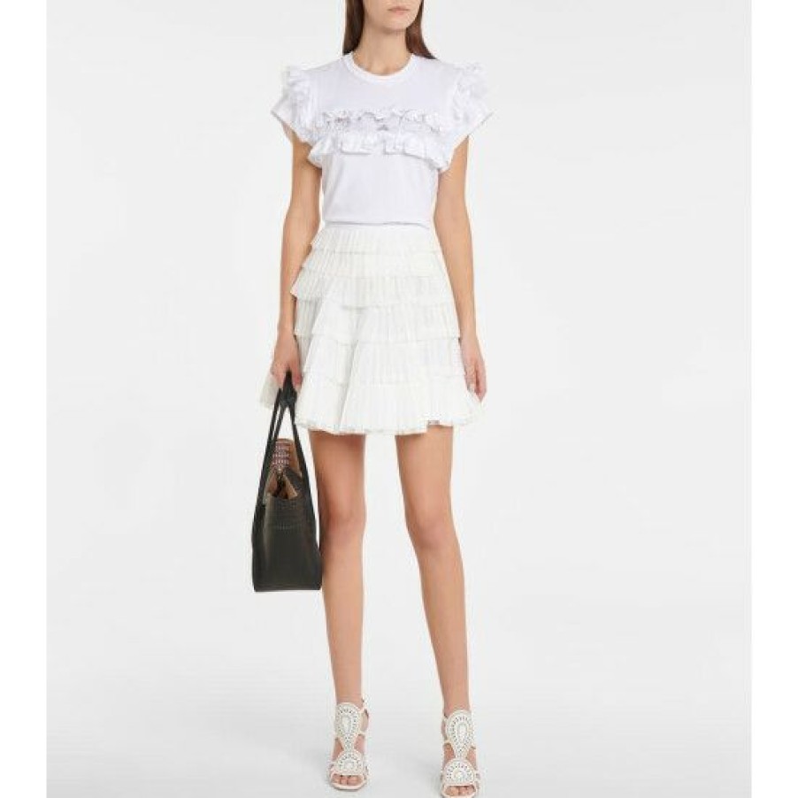 * Alaia Ruffle-Trimmed Cotton T-Shirt