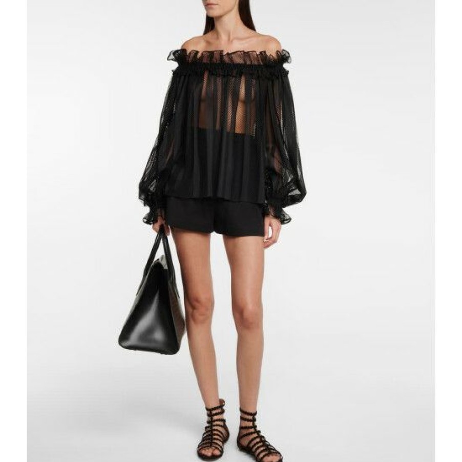 * Alaia Off-Shoulder Mesh Blouse