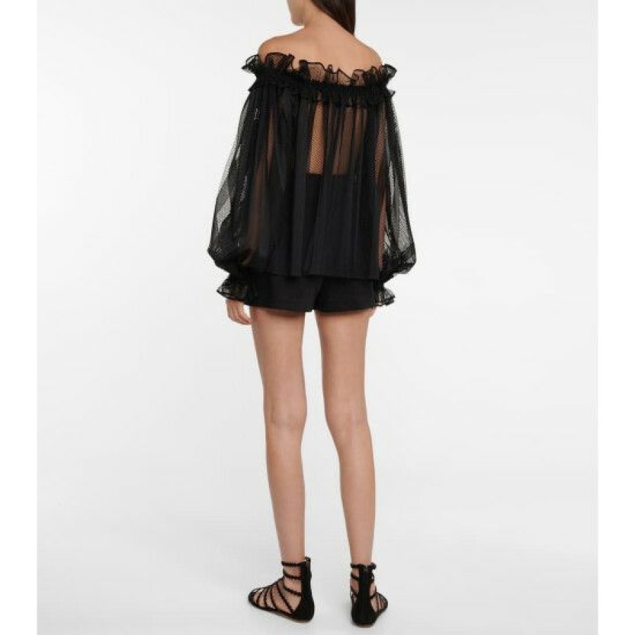 * Alaia Off-Shoulder Mesh Blouse