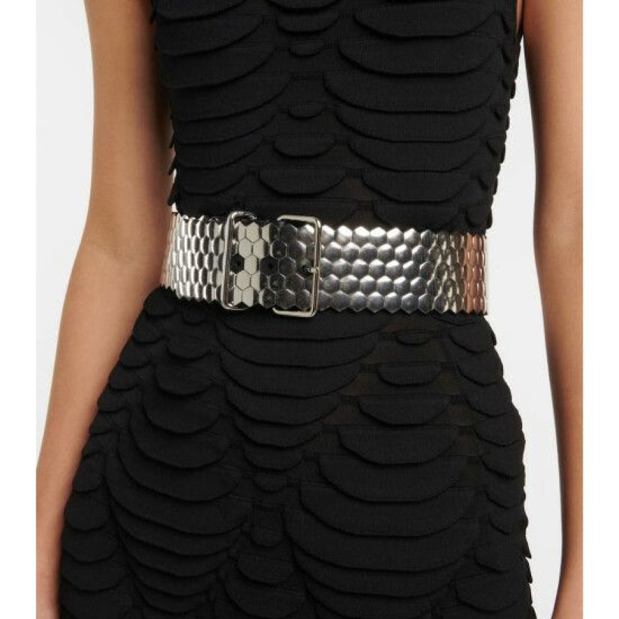 * Alaia Leather-Trimmed Metal Belt