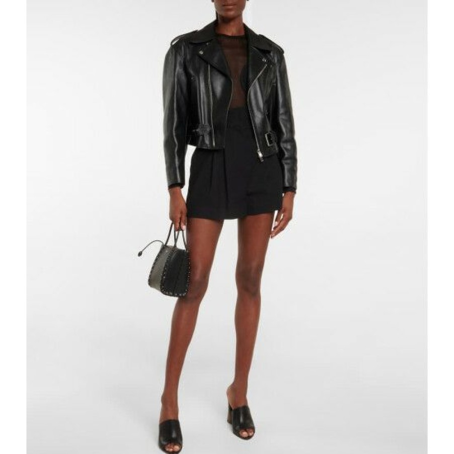 * Alaia Cropped Leather Biker Jacket