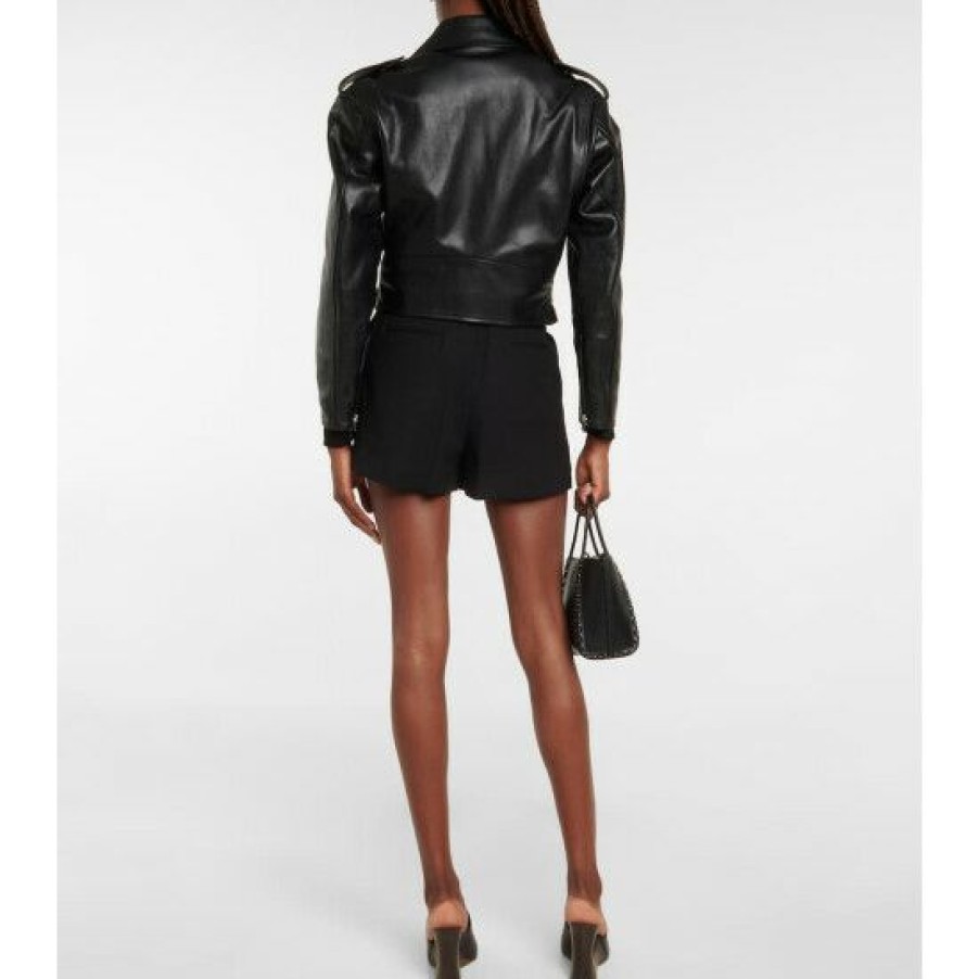 * Alaia Cropped Leather Biker Jacket