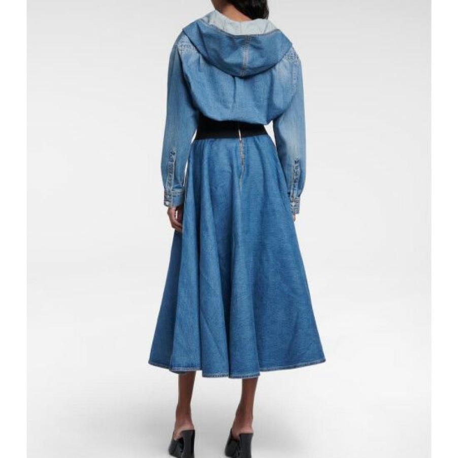 * Alaia Belted Denim Midi Skirt