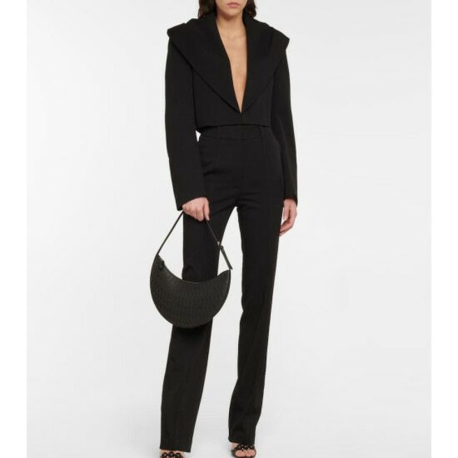 * Alaia Hooded Cropped Twill Blazer