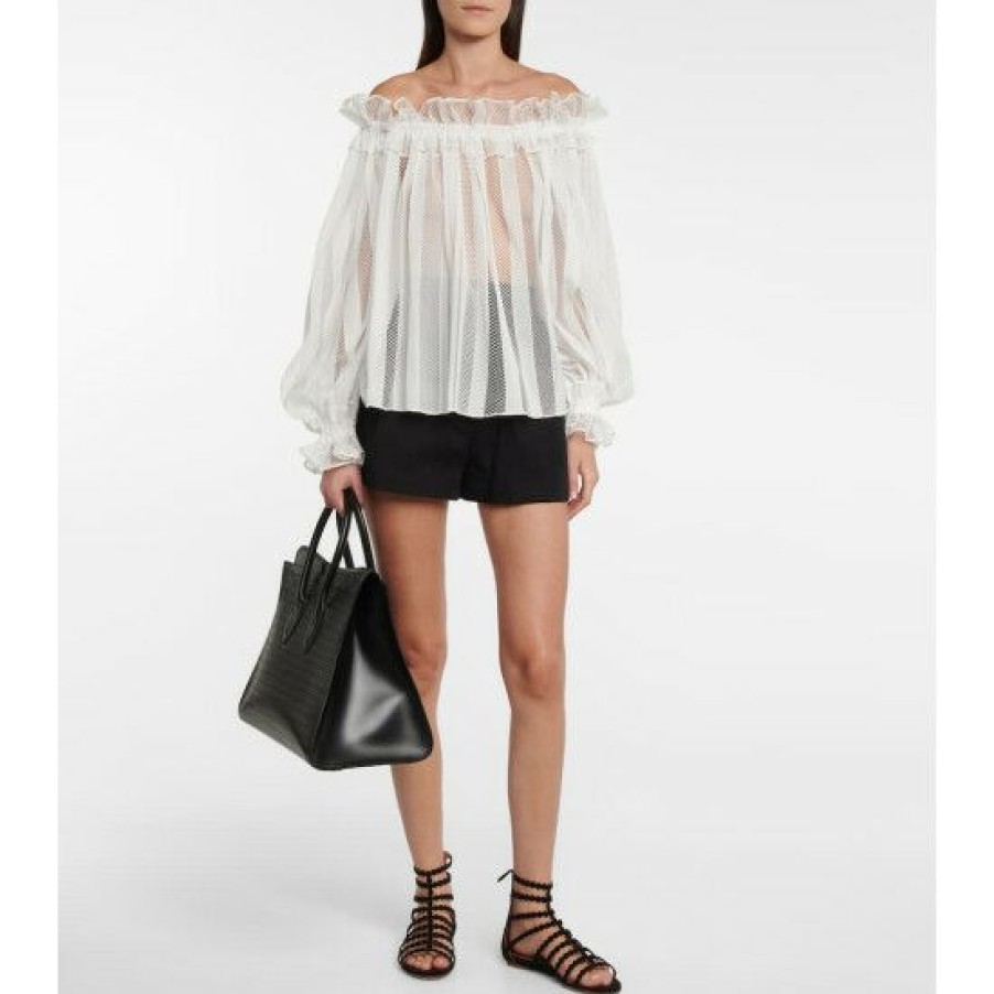 * Alaia Off-Shoulder Mesh Blouse