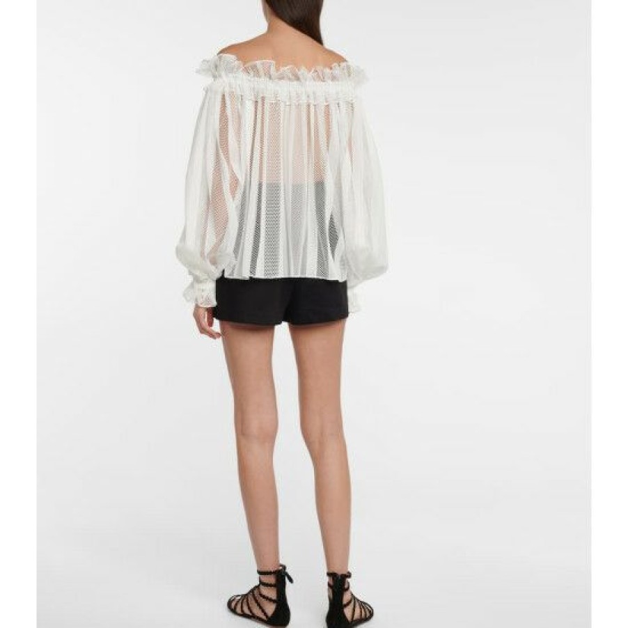 * Alaia Off-Shoulder Mesh Blouse