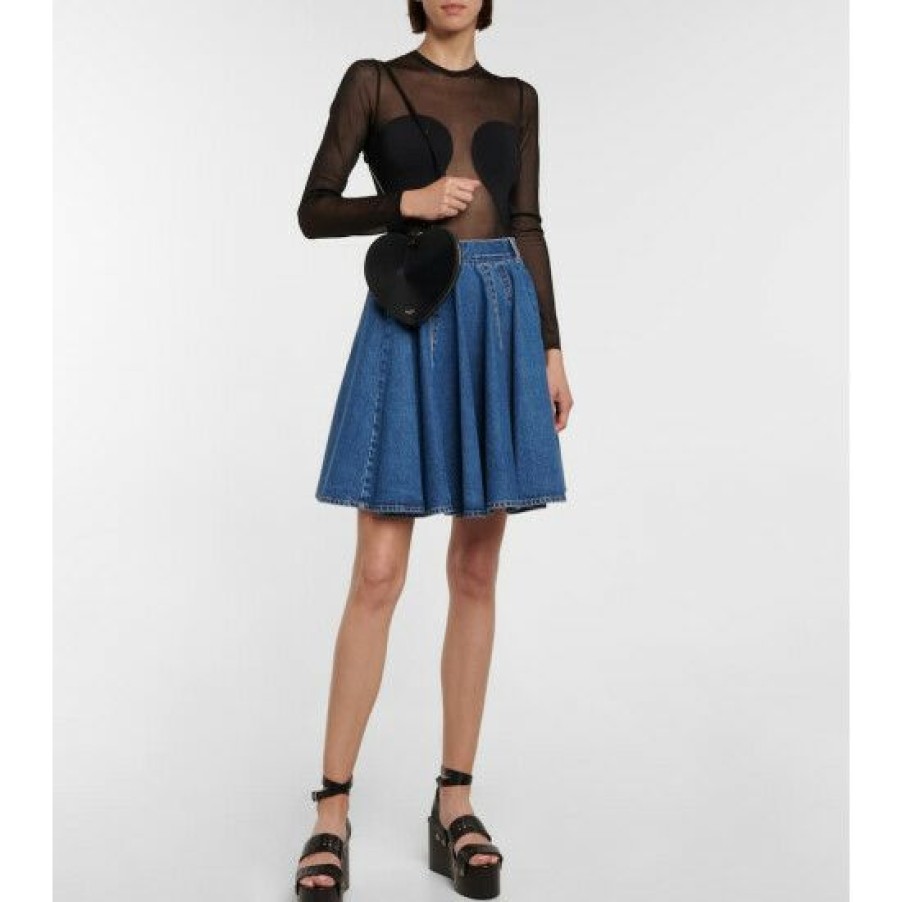 * Alaia High-Rise Pleated Denim Miniskirt