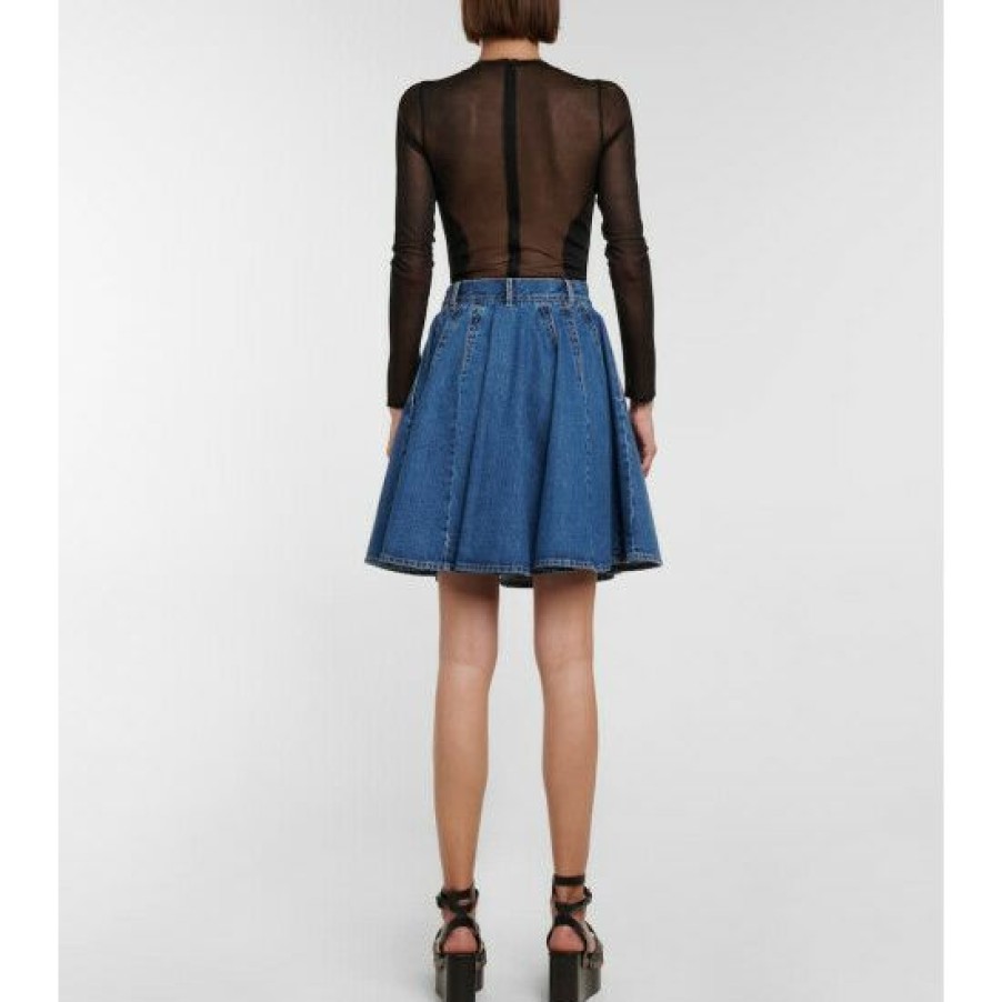 * Alaia High-Rise Pleated Denim Miniskirt