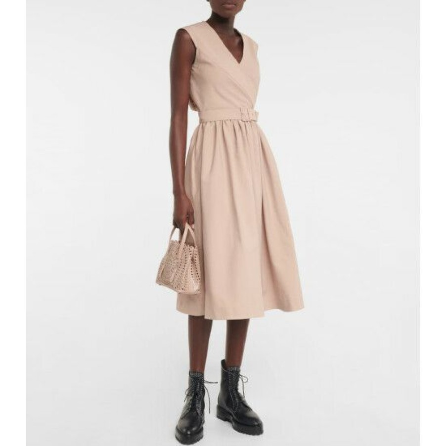 * Alaia Belted Cotton Midi Dress