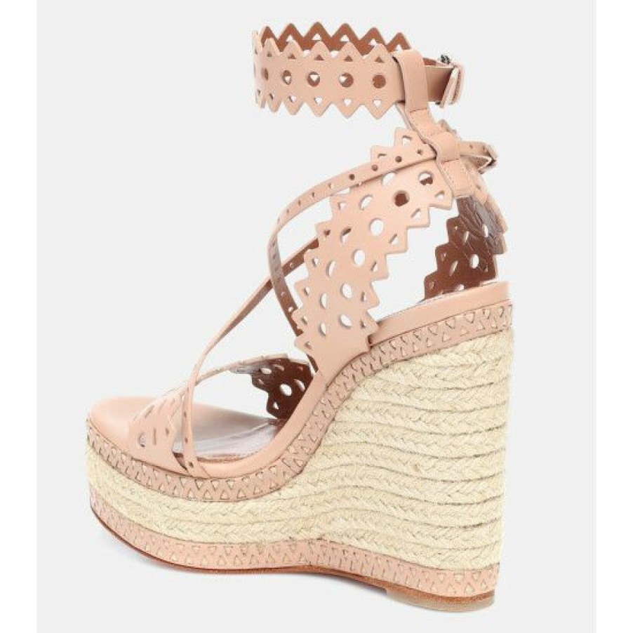 * Alaia Leather Wedge Espadrille Sandals