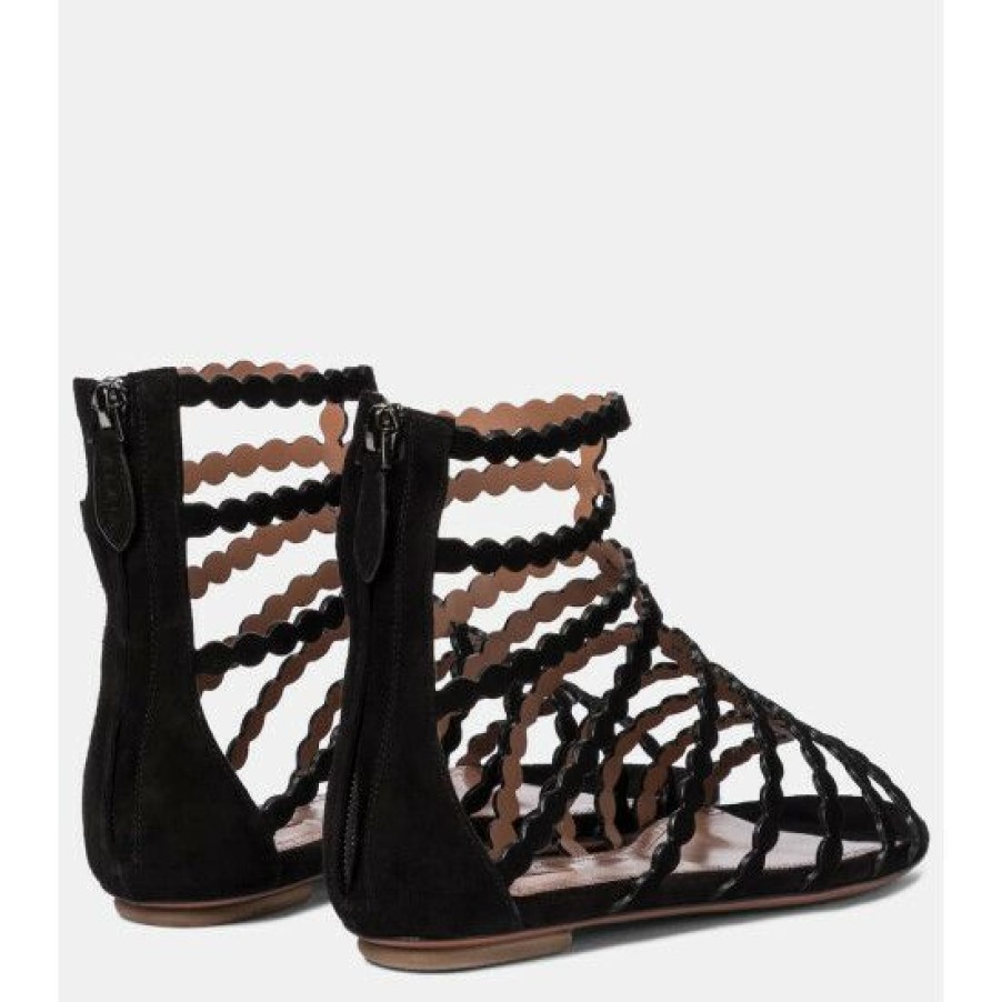 * Alaia Laser-Cut Suede Sandals